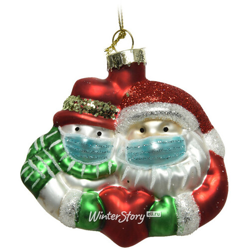 Стеклянная елочная игрушка Christmas with Love - Anticovid Series 9 см, подвеска Kaemingk