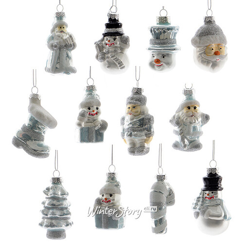 Набор стеклянных елочных игрушек Новогодний 24 шт, 7 см, серебряный с белым Kaemingk