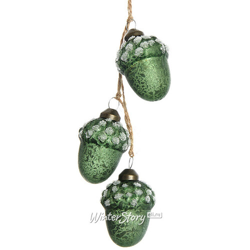 Стеклянная елочная игрушка Гроздь Желудей зеленый бархат, подвеска Kaemingk