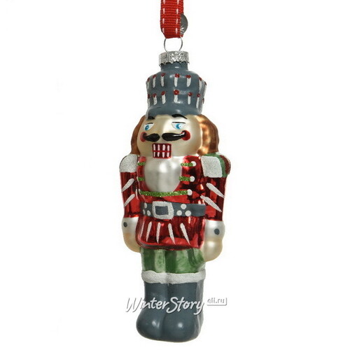 Стеклянная елочная игрушка Щелкунчик - Caramel Kingdom в красном 14 см, подвеска Kaemingk