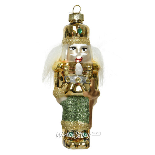 Стеклянная елочная игрушка Щелкунчик - GlamChristmas в золотом мундире 12 см, подвеска Kaemingk