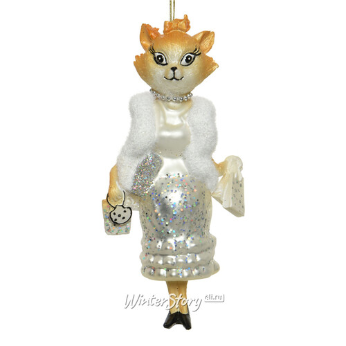 Стеклянная елочная игрушка Мадам Китти в белом 17 см, подвеска Kaemingk