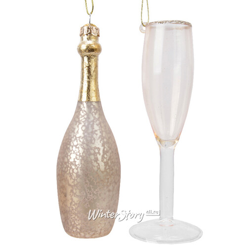 Набор стеклянных елочных игрушек Шампанское Celebration Bubbles 14 см, 2 шт, подвеска Kaemingk