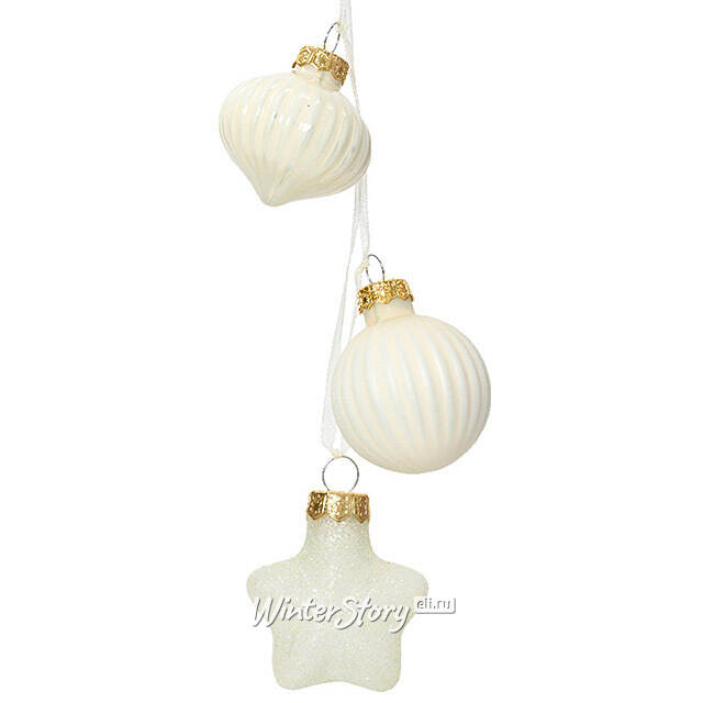 Стеклянная елочная игрушка Гроздь Фейри 12 см молочная Kaemingk (Кейминг)