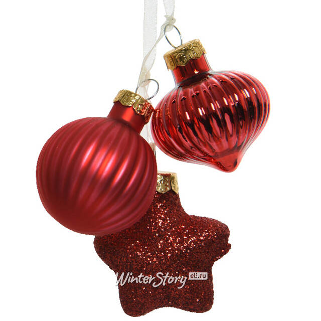 Стеклянная елочная игрушка Гроздь Фейри 12 см, красная Winter Deco