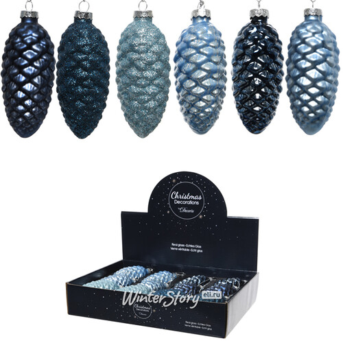Набор стеклянных елочных игрушек Сказочные Шишки 12 см сине-голубые, 12 шт Kaemingk