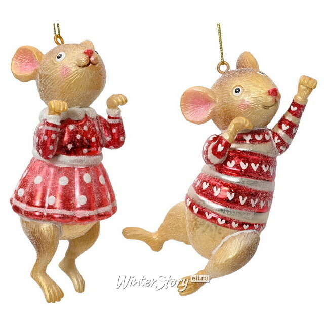 Елочные игрушки Озорные мышата 13 см, 2 шт, стекло Winter Deco
