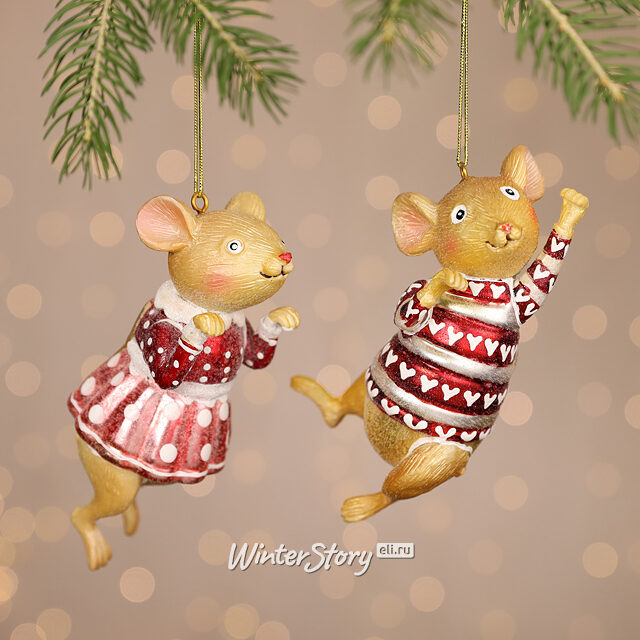 Елочные игрушки Озорные мышата 13 см, 2 шт, стекло Winter Deco