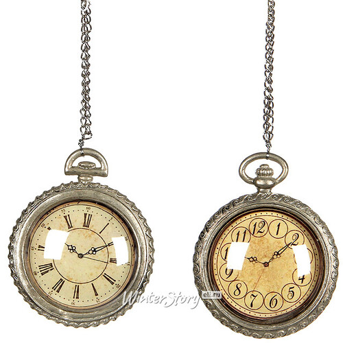 Елочная игрушка "Старинные часы" арабские цифры, 9*10*3 см, серебро Edelman