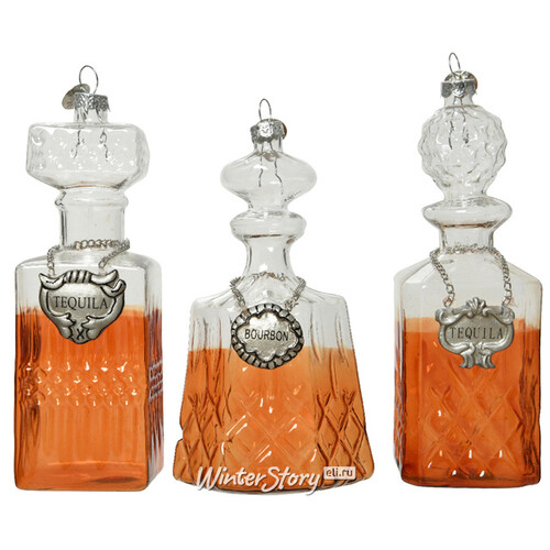 Набор стеклянных елочных игрушек Бутылки - Balmoral Castle Collection 12 см, 3 шт, подвеска Kaemingk