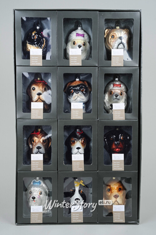 Елочная игрушка Собачка - Мопс Коричневый 9 см, стекло, подвеска Kaemingk