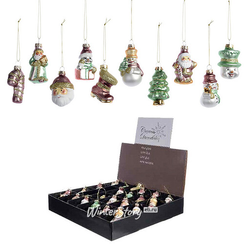 Набор стеклянных елочных игрушек Новогодний 24 шт, 7 см, розовый с зеленым Kaemingk