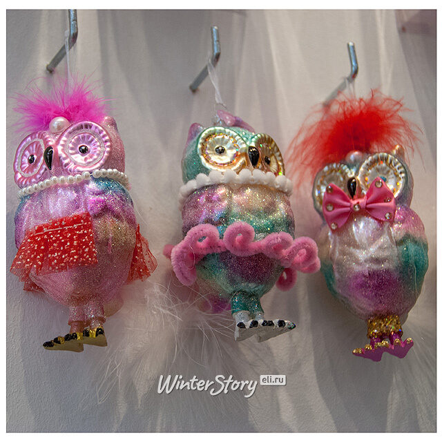 Елочная игрушка Сова Модница с Бантом 13 см, стекло, подвеска Kaemingk (Кейминг)