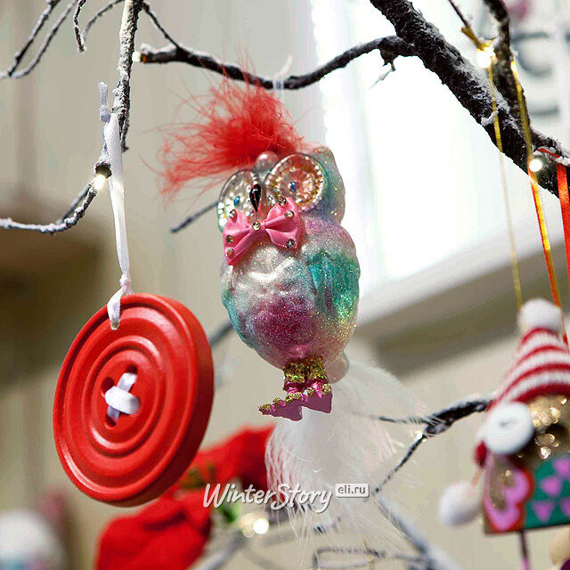 Елочная игрушка Сова Модница с Бантом 13 см, стекло, подвеска Kaemingk (Кейминг)