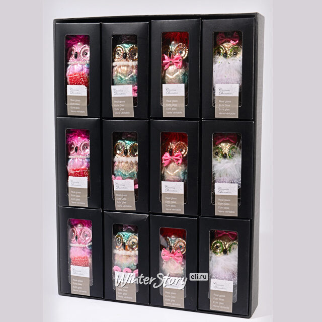 Елочная игрушка Сова Модница с Бантом 13 см, стекло, подвеска Kaemingk (Кейминг)