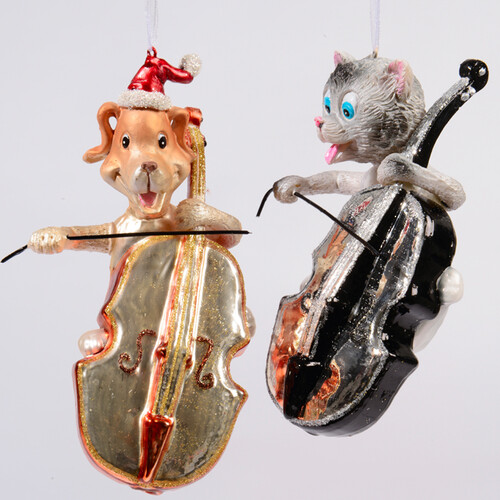 Елочная игрушка "Забавные музыканты", Кот, 14 см, стекло, подвеска Kaemingk