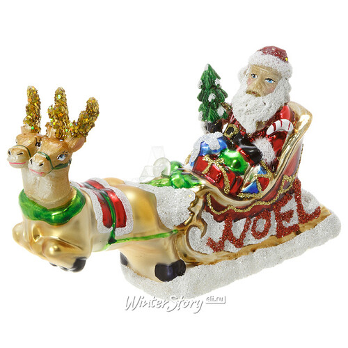 Елочная игрушка Санта в упряжке 13*8 см, стекло, подвеска Kaemingk