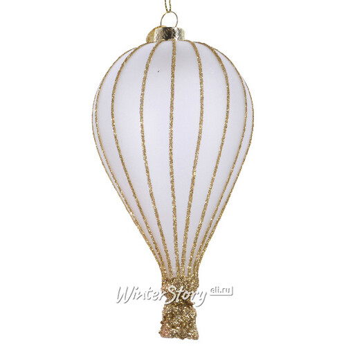 Стеклянная елочная игрушка Воздушный шар Флай бело-золотой 14 см, подвеска Kaemingk