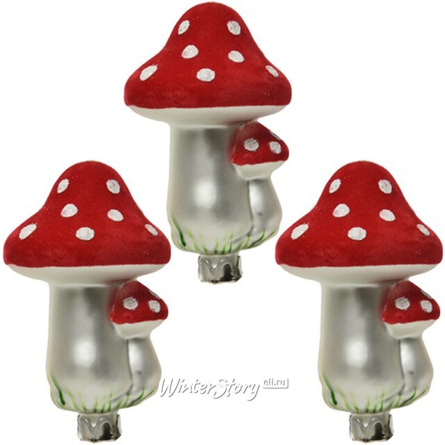 Набор стеклянных елочных игрушек Грибочки Булонского Леса 12 см, 24 шт, клипса Kaemingk