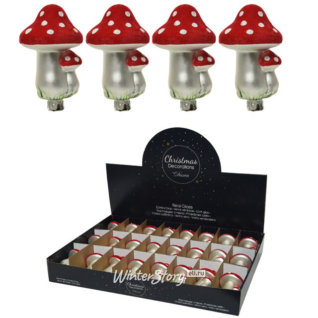 Набор стеклянных елочных игрушек Грибочки Булонского Леса 12 см, 24 шт, клипса Kaemingk