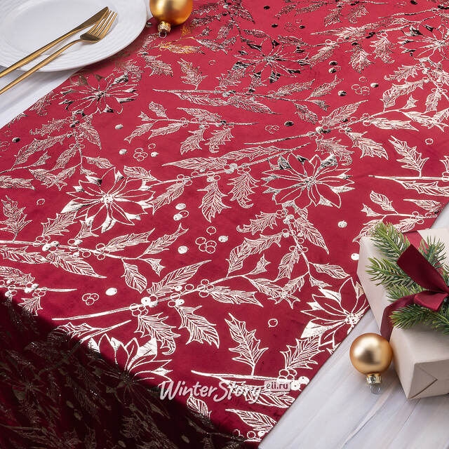 Новогодняя дорожка Vellure Rosso - Остролист 270*48 см Due Esse Christmas (Ду Эссе Кристмас)