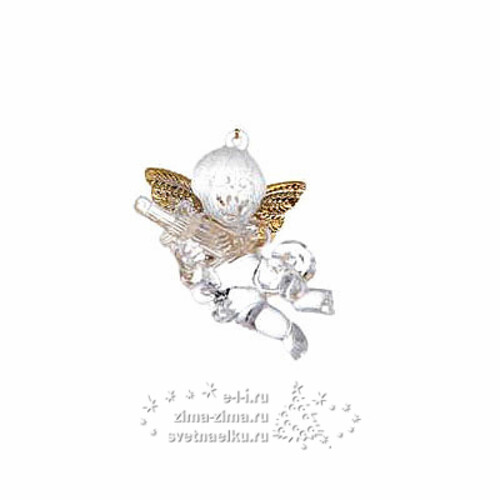Елочная игрушка "Ангел с резными крылышками", 5 см, прозрачно-золотой, подвеска Царь Елка