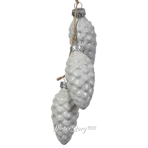 Стеклянная елочная игрушка гроздь Еловых Шишек 14 см белая, подвеска Kaemingk
