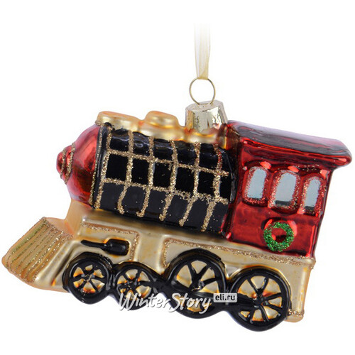 Стеклянная елочная игрушка Паровозик - Christmas Voyage 11 см, красный, подвеска Kaemingk