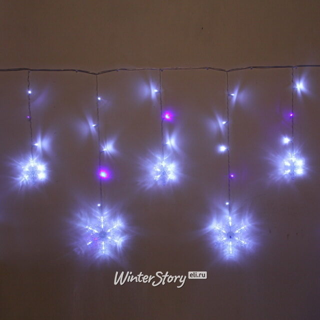 Светодиодная гирлянда бахрома Снежинки 2.5*0.9 м, 130 холодных белых LED ламп, мерцание, прозрачный ПВХ, IP20 Serpantin (Серпантин)