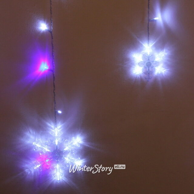 Светодиодная гирлянда бахрома Снежинки 2.5*0.9 м, 130 холодных белых LED ламп, мерцание, прозрачный ПВХ, IP20 Serpantin (Серпантин)