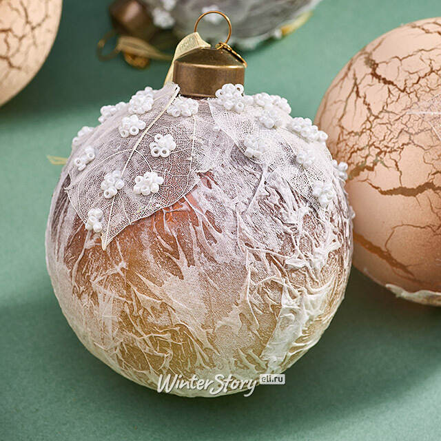 Набор стеклянных шаров Skansano - White Leaf 8 см, 9 шт Christmas Deluxe (Кристмас Делюкс)