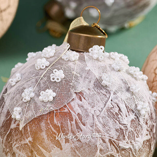 Набор стеклянных шаров Skansano - White Leaf 8 см, 9 шт Christmas Deluxe (Кристмас Делюкс)