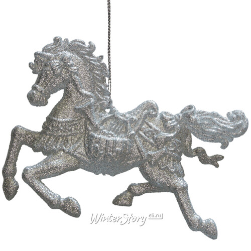 Елочная игрушка Лошадь Серебряная 10 см, подвеска Царь Елка