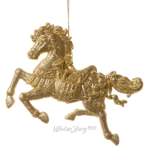 Елочная игрушка Лошадь Золотая 10 см, подвеска Царь Елка