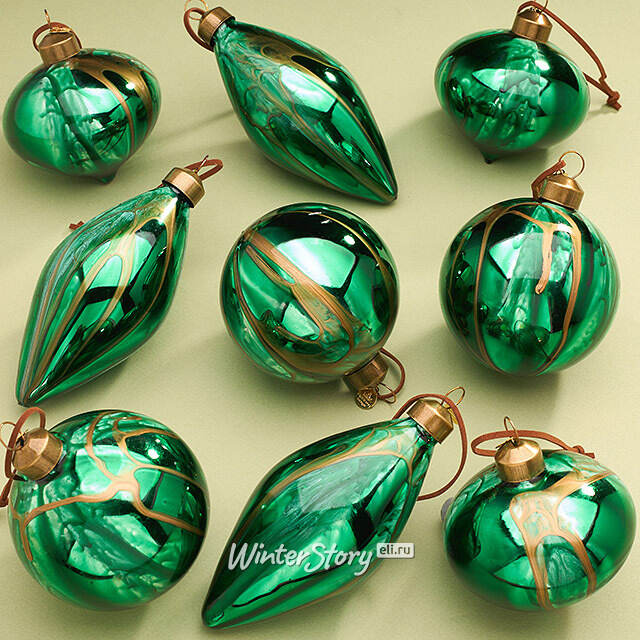 Набор стеклянных елочных игрушек Divorze Verde 8 см, 9 шт Christmas Deluxe
