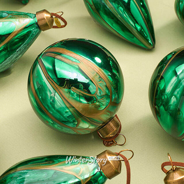 Набор стеклянных елочных игрушек Divorze Verde 8 см, 9 шт Christmas Deluxe