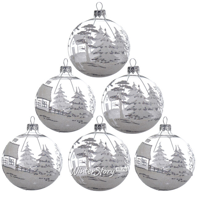 Набор стеклянных шаров Зимний Лес 8 см, 6 шт Kaemingk