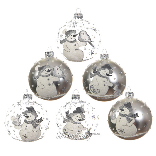 Набор стеклянных шаров Снежные Друзья 8 см, 6 шт Kaemingk