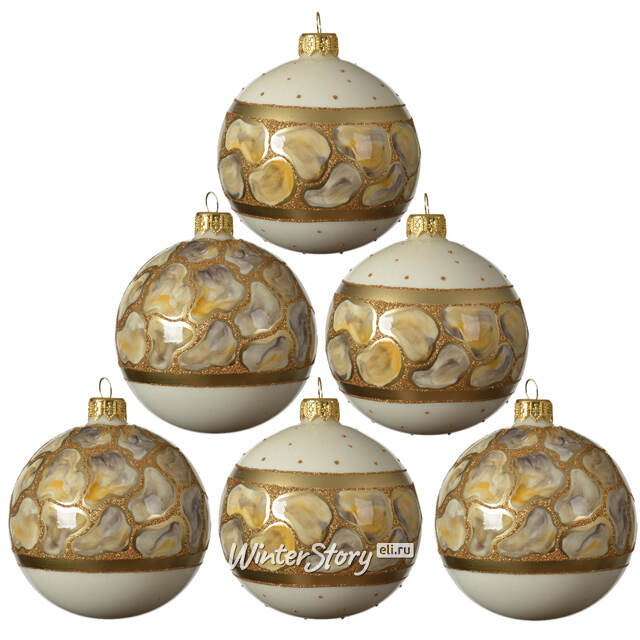 Набор стеклянных шаров Palazzo Marble 8 см, 6 шт Kaemingk (Кейминг)