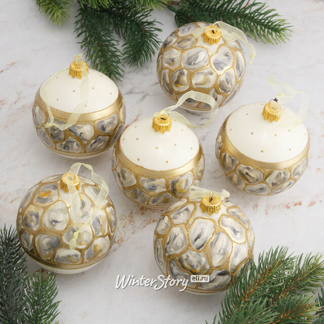 Набор стеклянных шаров Palazzo Marble 8 см, 6 шт Kaemingk (Кейминг)