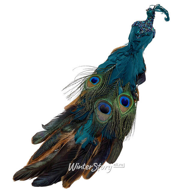 Декоративная фигура Павлин Sapphire - Peacock Oasis 50 см, клипса Christmas Deluxe