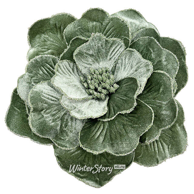 Искусственный цветок Магнолия - Tezimo Ranko 21 см зеленый, клипса Christmas Deluxe (Кристмас Делюкс)