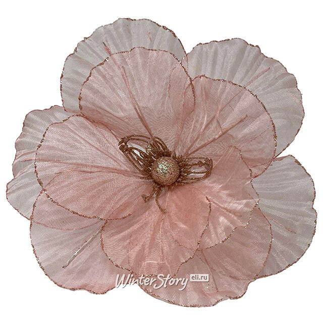 Искусственный цветок Магнолия Rosolini 27 см розовый, клипса Christmas Deluxe