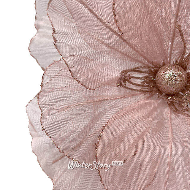 Искусственный цветок Магнолия Rosolini 27 см розовый, клипса Christmas Deluxe