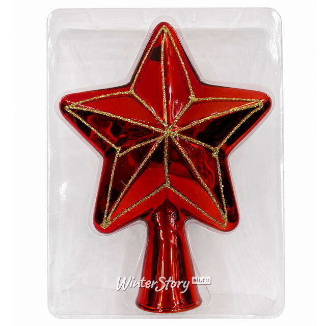 Звезда на елку Рейнем 18 см красная, стекло Christmas Deluxe (Кристмас Делюкс)