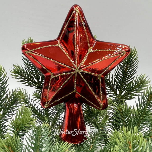 Звезда на елку Рейнем 18 см красная, стекло Christmas Deluxe (Кристмас Делюкс)