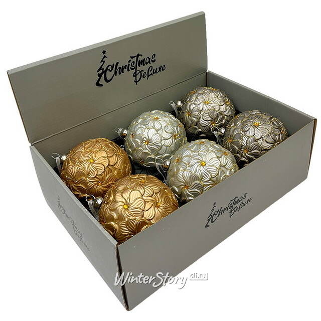 Набор стеклянных шаров Rosolina - Flower Fantasy 10 см, 6 шт Christmas Deluxe