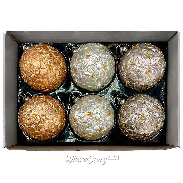 Набор стеклянных шаров Rosolina - Flower Fantasy 10 см, 6 шт Christmas Deluxe