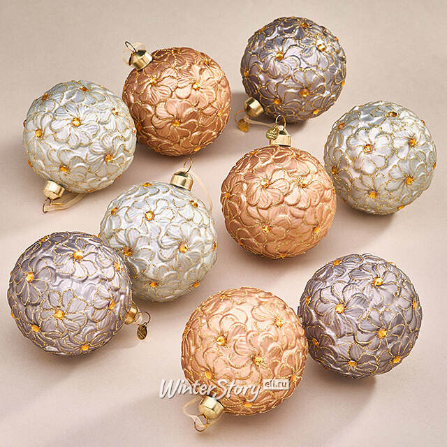 Набор стеклянных шаров Rosolina - Flower Fantasy 8 см, 9 шт Christmas Deluxe
