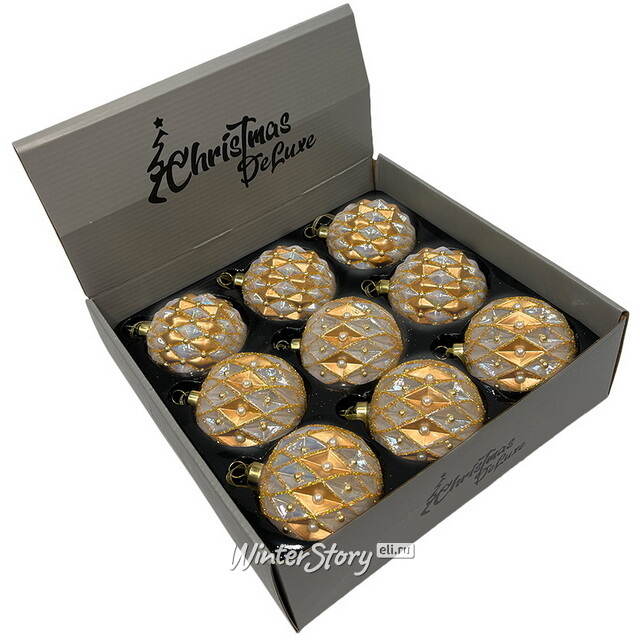Набор стеклянных шаров Roncade - Cream Gold 8 см, 9 шт Christmas Deluxe